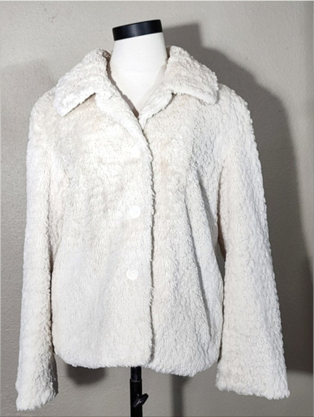 Erin London Jacket Faux Fur Button Front Off-White Size L - Picture 7 of 13